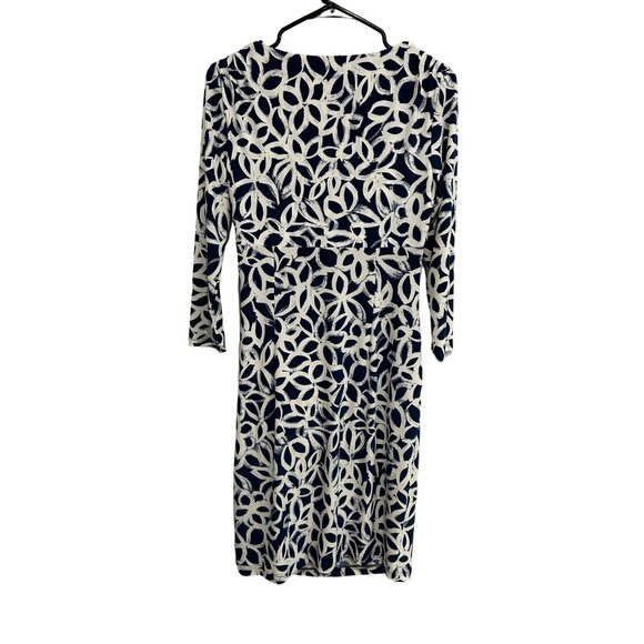 Lauren Ralph Lauren Womens Faux Wrap Navy White Patterned Dress 3/4 Sleeves Sz 6 - Picture 2 of 9
